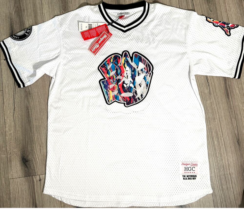 Headgear Classics The Notorious BIG Bad Boy Biggie Baseball Jersey White XL $125